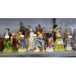A LARGE SELECTION OF CHINA AND RESIN FIGURES TO INCLUDE; LEONARDO COLLECTION, CLOWNS, FIGURINES