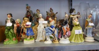 A LARGE SELECTION OF CHINA AND RESIN FIGURES TO INCLUDE; LEONARDO COLLECTION, CLOWNS, FIGURINES