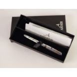 ARDIER MODERN STAINLESS STEEL CASED LIMITED EDITION FOUNTAIN PEN, the clip set with .46ct tanzanite,