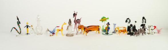 APPROX 45 MURANO GLASS AND OTHER MINIATURE ANIMAL AND BIRD FIGURES, the largest being an amber glass