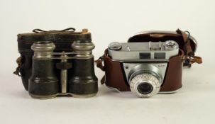 KODAK RETINETTE IA ROLL FILM CAMERA with LEATHER CASE AND LIGHT METER and a pair of PRE-WAR FIELD