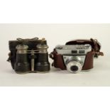 KODAK RETINETTE IA ROLL FILM CAMERA with LEATHER CASE AND LIGHT METER and a pair of PRE-WAR FIELD