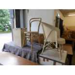 A VINTAGE WHITE LLOYD LOOM TUB SHAPED ARMCHAIR AND A WHITE LOOM LINEN RECEIVER (2)