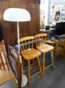 A PAIR OF HARDWOOD BAR STOOLS AND A FOLD-FLAT METAL GARDEN ARMCHAIR, TWO CLOTHES AIRER?S AND A