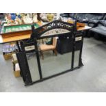 EARLY TWENTIETH CENTURY AESTHETIC MOVEMENT OVER MANTEL MIRROR, POINTED ARCH EBONISED WOOD WITH