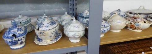 TWELVE VARIOUS, MAINLY LATE 19TH/EARLY 20TH CENTURY, POTTERY SAUCE TUREENS, A FEW WITH LADLES OR