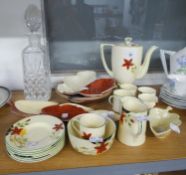 ?NEWHALL?, STAFFORDSHIRE POTTERY COFFEE SERVICE, HAND PAINTED WITH LARGE FLORAL SPRAY; TWO CARLTON