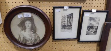 GARNIER TWO SMALL ORIGINAL ETCHINGS ?PARIS? AND TWO PORTRAIT PRINTS  (4)