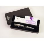 ARDIER MODERN STAINLESS STEEL CASED LIMITED EDITION FOUNTAIN PEN, the clip set with .46ct tanzanite,