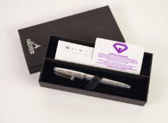 ARDIER MODERN STAINLESS STEEL CASED LIMITED EDITION FOUNTAIN PEN, the clip set with .46ct tanzanite,