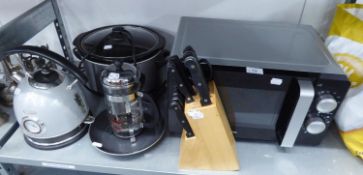 MICROWAVE, KETTLE, SLOW COOKER, PERCOLATOR, VINERS KITCHEN KNIVES AND SCISSORS IN WOODEN BLOCK