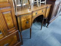 A MODERN REPRODUCTION SHAPED FRONT SIDEBOARD,  WITH A DRAWER AND FLANKING CUPBOARDS