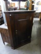 19th CENTURY OAK CORNER CUPBOARD WITH FIELDED PANEL DOOR, 46in (117cm) HIGH