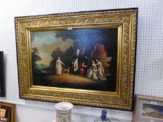 LARGE MODERN OLEOGRAPH AFTER THE ORIGINAL EIGHTEENTH CENTURY OIL PAINTING, ROYAL FAMILY IN A