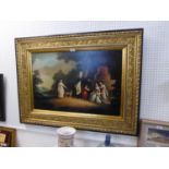 LARGE MODERN OLEOGRAPH AFTER THE ORIGINAL EIGHTEENTH CENTURY OIL PAINTING, ROYAL FAMILY IN A