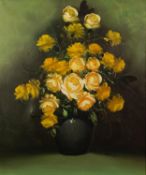 SUZANNE (MODERN) OIL ON CANVAS Vase of yellow roses Signed 24in x 19 1/2in (61 x 49.5cm)