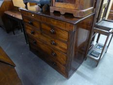 AN INLAID MAHOGANY CHEST OF TWO SHORT OVER THREE LONG DRAWERS (LACKS FEET AND SOME BEADING) (A.F.)