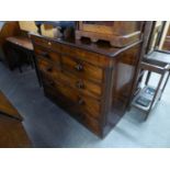 AN INLAID MAHOGANY CHEST OF TWO SHORT OVER THREE LONG DRAWERS (LACKS FEET AND SOME BEADING) (A.F.)