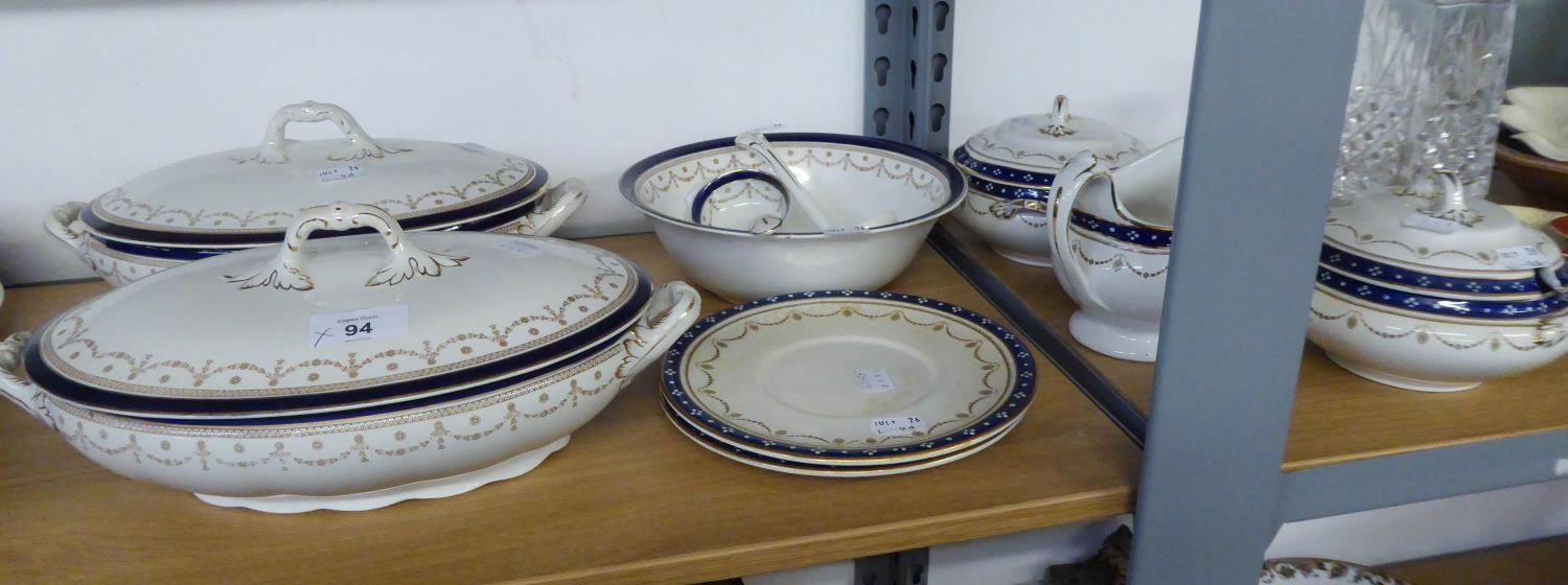 KEELING & CO., LOSOL WARE PART DINNER SERVICE OF 9 PIECES, COMPRISING TWO OVAL TWO HANDLED TUREENS