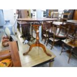 A MODERN REPRODUCTION YEW TREE VENEERED CIRCULAR TILT-TOP TABLE, ON TRIPOD BASE