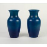 PAIR OF ROYAL LANCASTRIAN KINGFISHER BLUE GLAZED POTTERY VASES, of ovoid form with waisted necks,