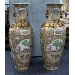 NEAR PAIR OF MODERN CHINESE PROCELANEOUS FLOOR STANDING VASES, profusely decorated autour with