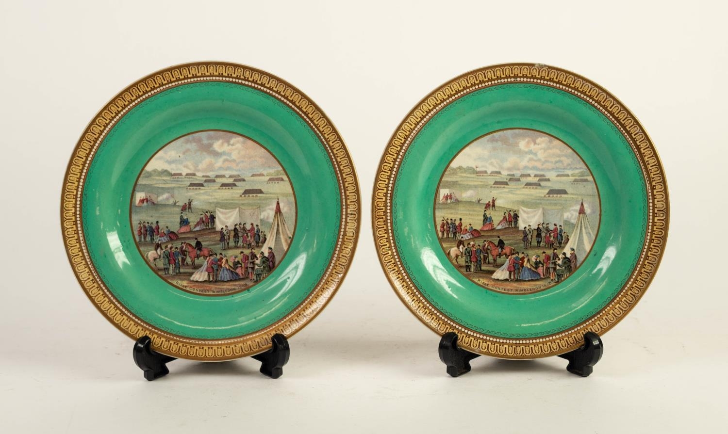 PAIR OF NINETEENTH CENTURY PRATT POTTERY SMALL PLATES, each printed with ?RIFLE CONTEST WIMBLEDON,