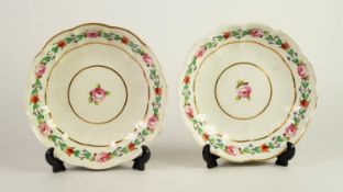 PAIR OF NINETEENTH CENTURY DERBY PORCELAIN DESSERT DISHES, each with lobated rim and floral