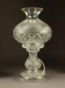 WATERFORD CUT GLASS TABLE LAMP AND SHADE, of baluster form, the shade of compressed form with