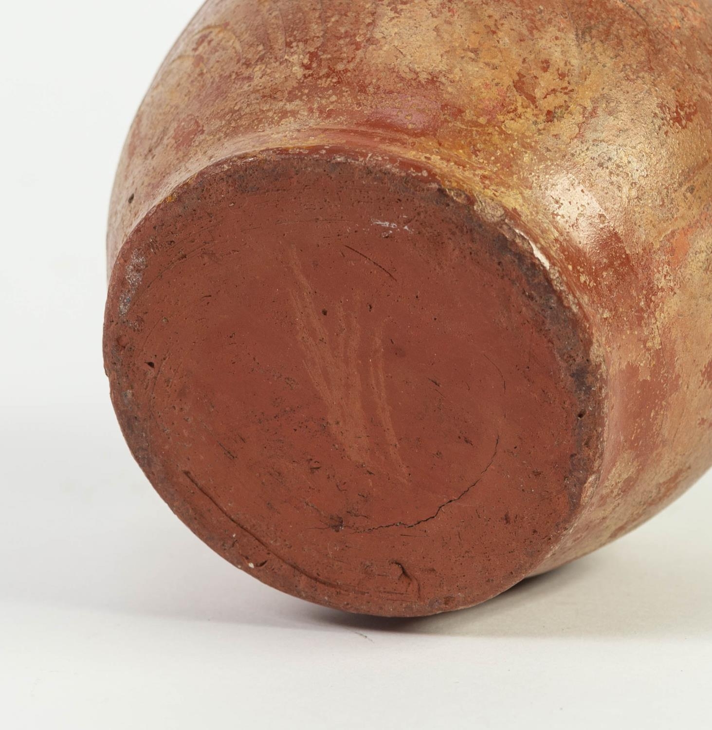 AGED COLUMBIAN BURNISHED EARTHENWARE VESSEL, with central loop handle and shaped spout, 6 3/4in ( - Image 3 of 3