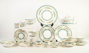 EXTENSIVE CROWN STAFFORDSHIRE CHINA BREAKFAST, TEA AND DINNER WARES, underglaze printed design