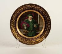 CIRCA 1900 CONTINENTAL PORCELAIN CABINET PLATE, the centre painted and enamelled with a man in