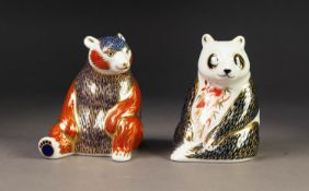 TWO MODERN ROYAL CROWN DERBY IMARI CHINA PAPERWEIGHTS OF SEATED BEARS, both with silver stoppers, 4?