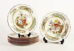 SET OF TEN SPODE FOR WARING AND GILLOWS PHEASANT PATTERN CHINA PLATES 9? (22.8cm) diameter,