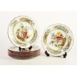 SET OF TEN SPODE FOR WARING AND GILLOWS PHEASANT PATTERN CHINA PLATES 9? (22.8cm) diameter,