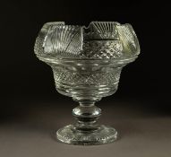 WATERFORD HEAVY CUT GLASS PEDESTAL BOWL, with serrated rim, knopped stem and circular foot, 9 ½? (