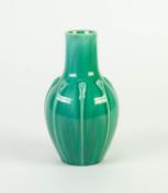 PILKINGTONS GREEN VEINED OPALESCENT GLAZED MOULDED POTTERY VASE, of ovoid form with slightly