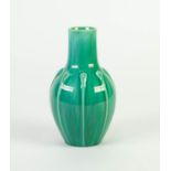 PILKINGTONS GREEN VEINED OPALESCENT GLAZED MOULDED POTTERY VASE, of ovoid form with slightly