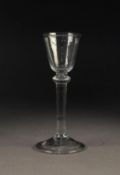 WINE GLASS, with funnel shaped bowl above a shouldered knop to the plain column, raised on a