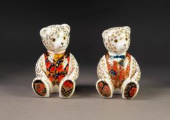 TWO MODERN ROYAL CROWN DERBY IMARI CHINA PAPERWEIGHTS OF SEATED TEDDY BEARS IN WAISTCOATS, both with