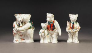 THREE MODERN ROYAL CROWN DERBY IMARI CHINA FIGURES OR GROUPS OF TEDDY BEARS, all modelled