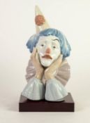 MODERN LLADRO PORCELAIN CLOWN?S HEAD, 12 ½? (31.7cm) high, on wood effect oblong base, printed and