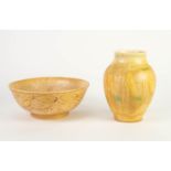 TWO PIECES OF ROYAL LANCASTRIAN LAPIS POTTERY BY GLADYS RODGERS, comprising: OVOID VASE, THROWN BY