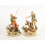 TWO CAPO DIMONTE PORCELAIN GROUPS, comprising: ?LA SORPRESA?, modelled as an aged huntsman with