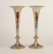 PAIR OF NINETEENTH CENTURY BOHEMIAN OVERLAID AND CUT GLASS TRUMPET VASES, each of slender, footed