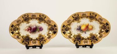 PAIR OF ROYAL WORCESTER CHINA DESSERT BOWLS, OVAL AND LOBATED, SIGNED AND PAINTED BY R. SEBRIGHT