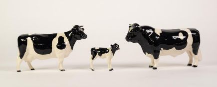 BESWICK GLOSS CHINA FAMILY OF FRIESIAN CATTLE, comprising: BULL (CH CUDDINGTON HILT BAR), COW (CH