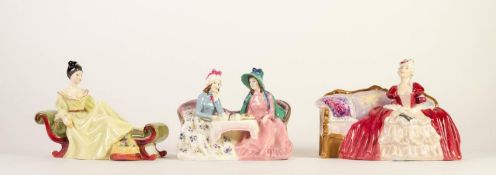 THREE ROYAL DOULTON SEATED CHINA FIGURES OR GROUPS, comprising: ?Afternoon Tea?, HN1747, ?Belle O