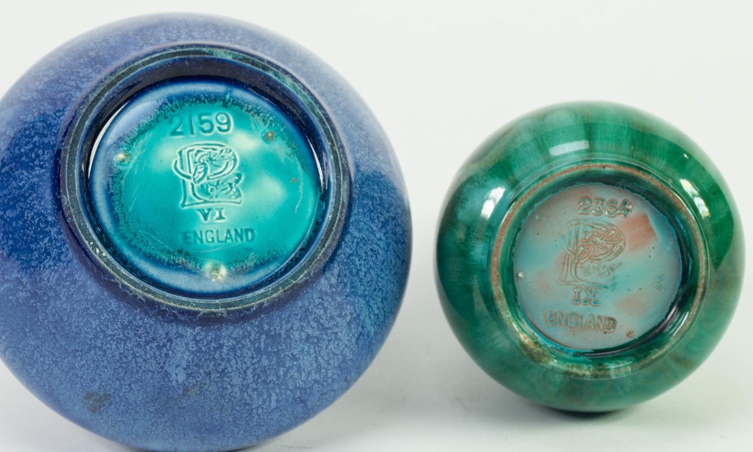 TWO PILKINGTONS OPALESCENT GLAZED POTTERY VASES, one of compressed form in blue, 4 ¼? (11cm) high ( - Image 2 of 2