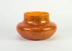 ROYAL LANCASTRIAN ORANGE VERMILLION GLAZED POTTERY VASE, of squat form with short, straight neck, 6?